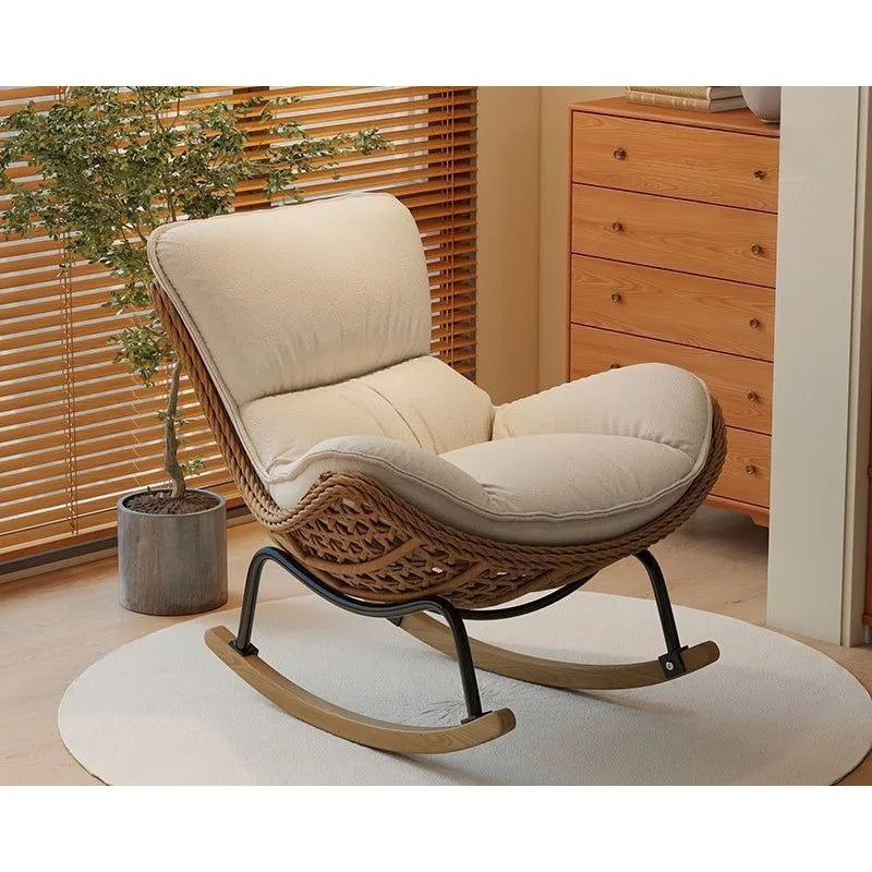 Woven Rattan Rocking Chair with Metal & Wood Base Stylish & Comfortable Seating for Living Room & Balcony Decor