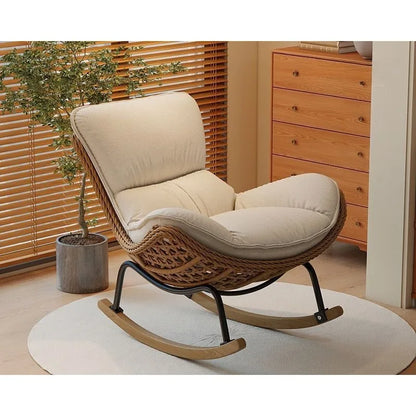Woven Rattan Rocking Chair with Metal & Wood Base Stylish & Comfortable Seating for Living Room & Balcony Decor