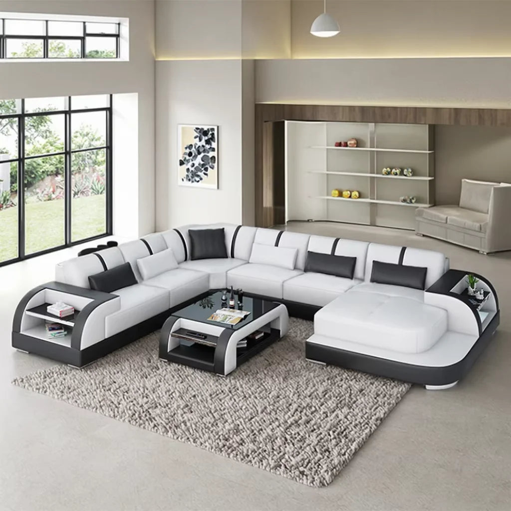 China Supplier's Customized Modern Leather Sofa Set Genuine Leather Home Furniture with Sponge Filling for Living Room
