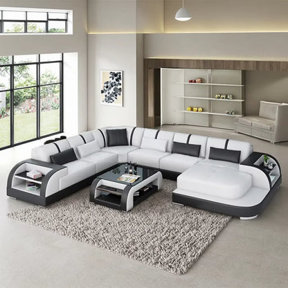 China Supplier's Customized Modern Leather Sofa Set Genuine Leather Home Furniture with Sponge Filling for Living Room