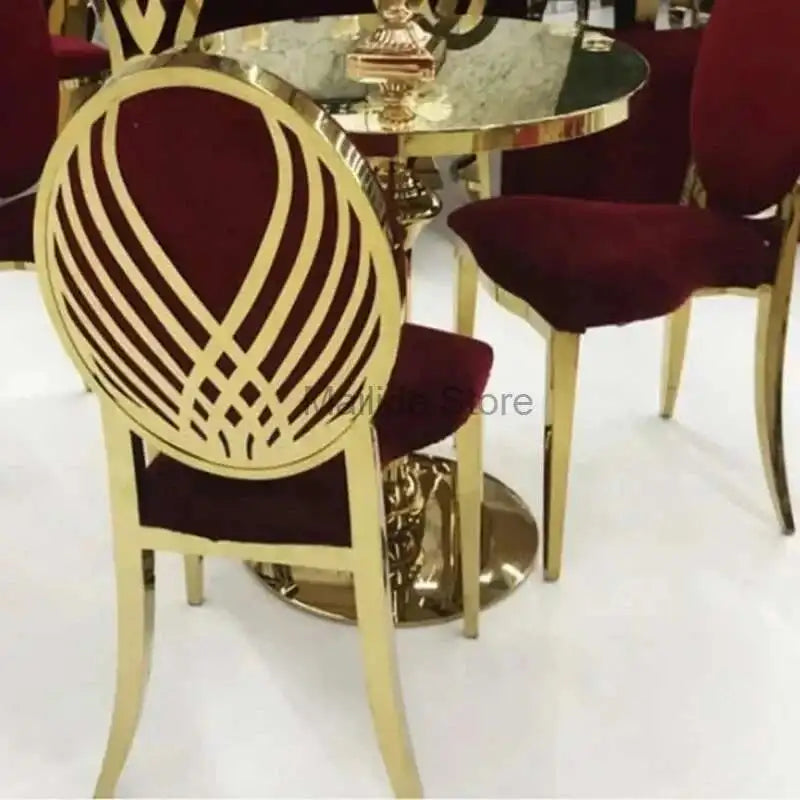 Luxury stainless steel dining chairs, modern home furniture, simple metal back chairs, kitchen fabric dining chairs