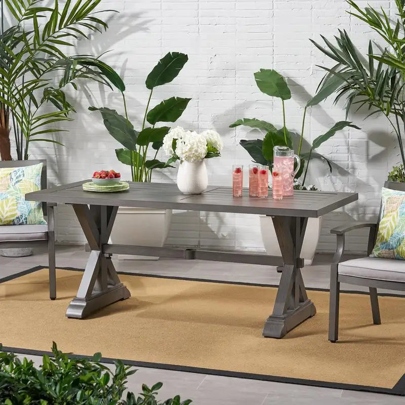 Modern Aluminum Dining Table, Dark Gray Outdoor Furniture, Sleek Design for Patio and Garden, Weather-Resistant, Ideal for