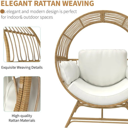 Luxury Oversized Rattan Egg Chair for Indoor and Outdoor Use, Durable Wicker Lounge Chair with Thick Cushion, Supporting Up to 3