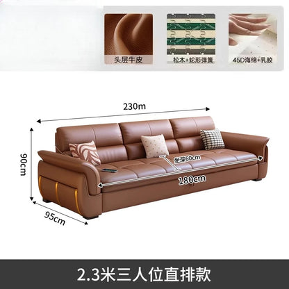 LH Electric Retractable Sofa Bed Dual-use Genuine Leather Small Apartment First Layer Cowhide Sofa