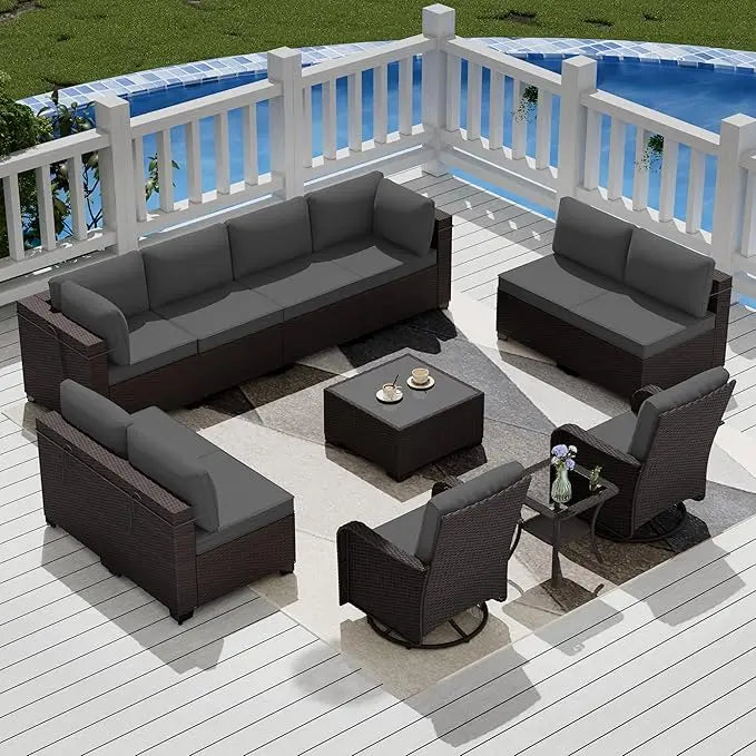 all-weather outdoor patio furniture set: sectional sofa in pe wicker for modular conversation areas