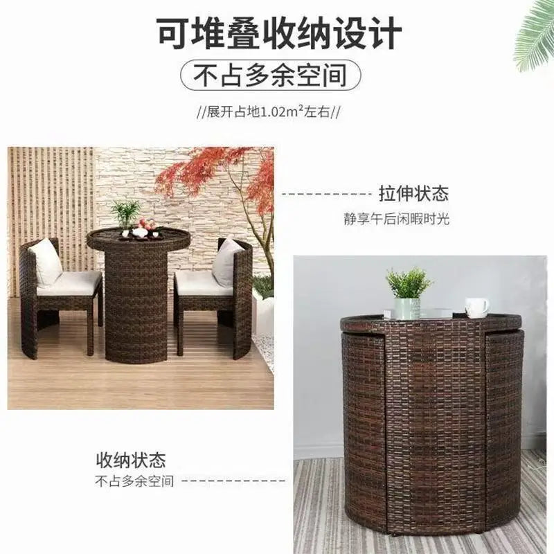 Save Space Balcony Rattan Furniture 3pcs Garden Wicker Lounge Sofa Set Outdoor Table and Chairs Patio Set