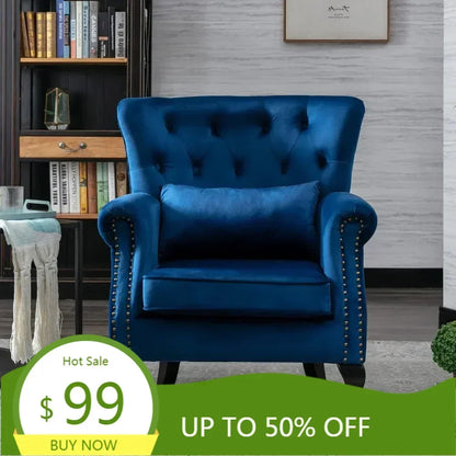 mid-century modern accent chair comfy tufted single sofa chair wingback armchair with pillow for club, living room, bedroom - v