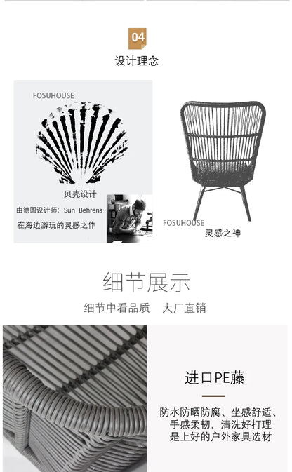 Rattan Chair Three Piece Set Balcony Table Modern Outdoor Furniture Combination Armrest Single Rattan Sofa Outdoor Chairs