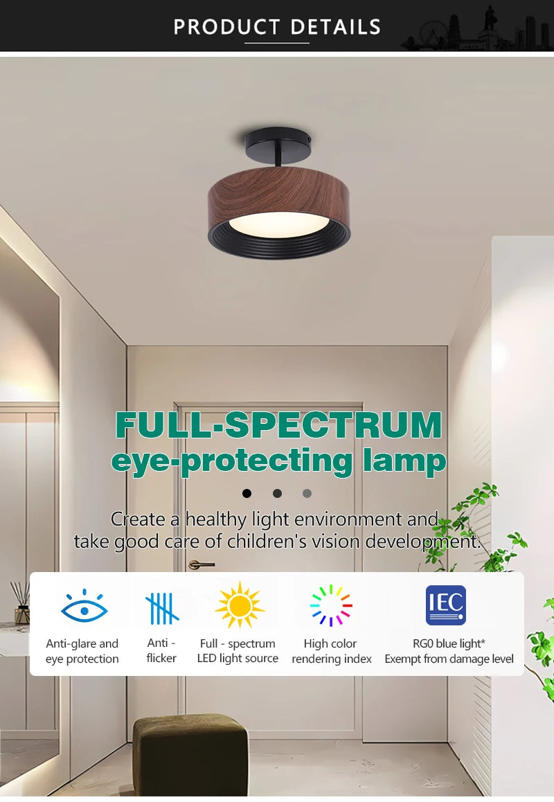 Nordic LED Ceiling Light Circular Walnut Wood Grain Aisle Light Dressing Room Corridor Balcony Decoration Indoor Ceiling Lamp