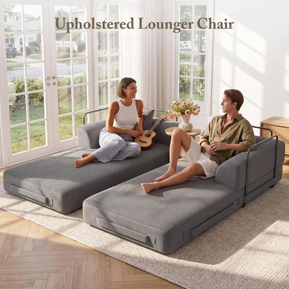 5-in-1 Convertible Sofa Bed Pull-Out Sleeper 70in High-Density Sponge Corduroy Futon Living Room Gray Customized