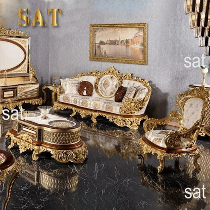 For Turkish Style Royal Antique Carved Solid Wood Sofa Set European Luxury Classic Home Living Room Furniture Sectional Sofa