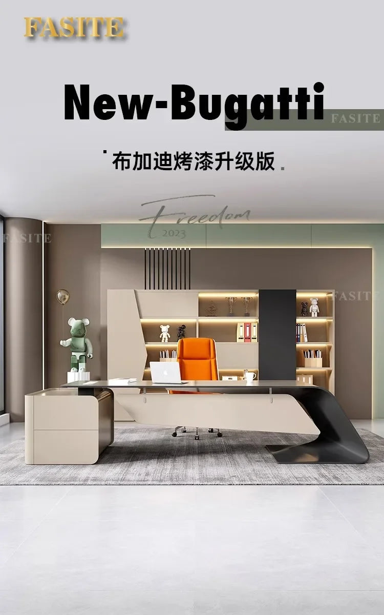 High-end Lacquered Boss Desk, Stylish Atmosphere, Modern and Simple Office Desk, High-end Workbench