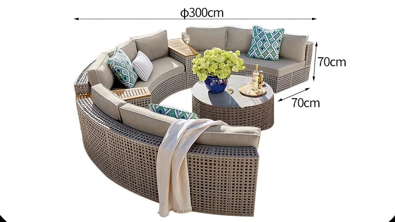 Outdoor sofa combination garden terrace leisure rattan circular courtyard outdoor open-air rattan chair sun room rattan sofa