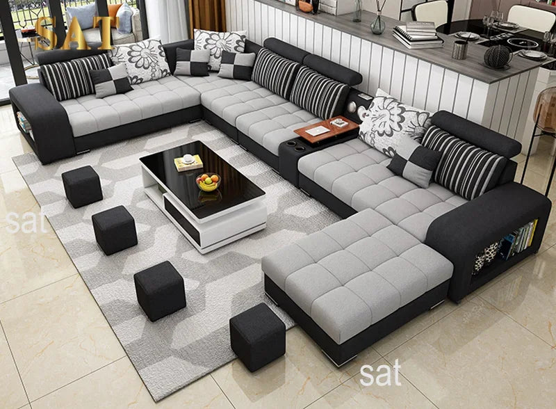 -Living Room Furniture Hot Sale U Shaped Sectional Fabric Sofa Modern