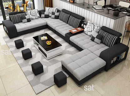 -Living Room Furniture Hot Sale U Shaped Sectional Fabric Sofa Modern