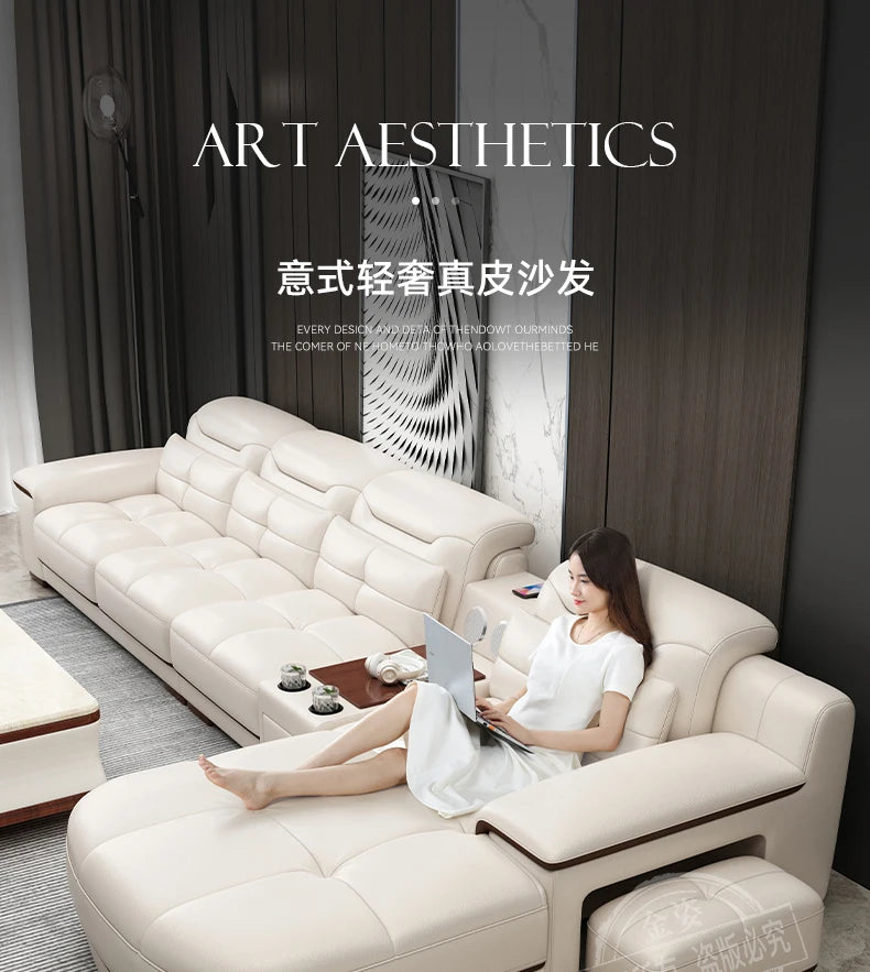 LH light luxury leather sofa first layer cowhide living room size apartment living room modern and simple