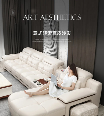 LH light luxury leather sofa first layer cowhide living room size apartment living room modern and simple