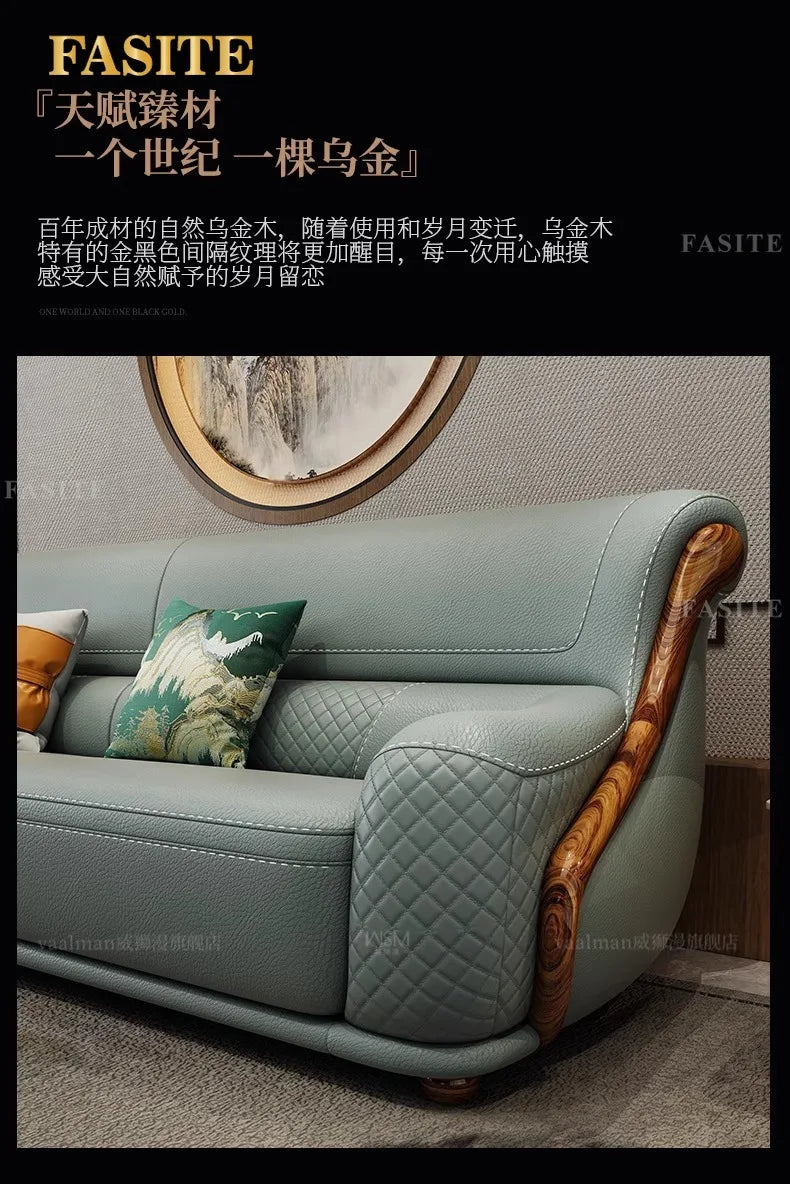 leather sofa new Chinese-style first-layer cowhide European-style solid wood living room corner combination villa