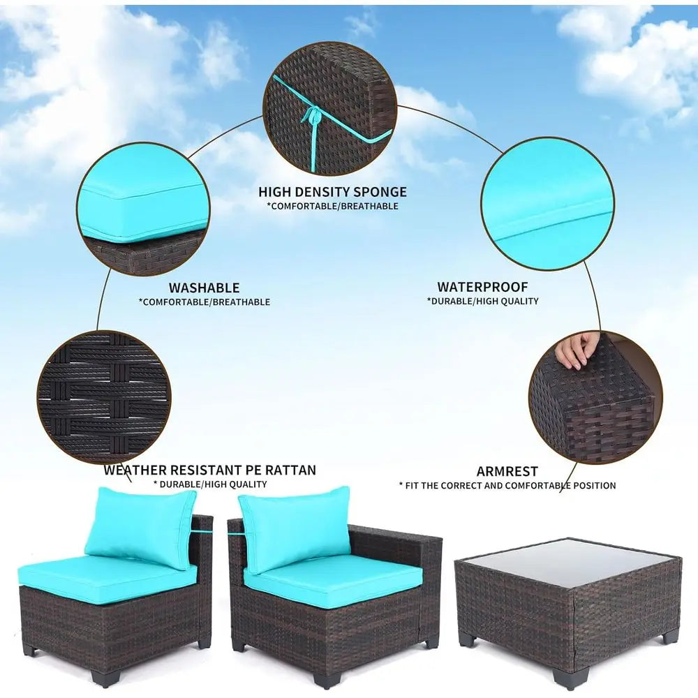 7-Piece Rattan Outdoor Patio Furniture Set with Manual Woven Wicker Sectional and Tea Table