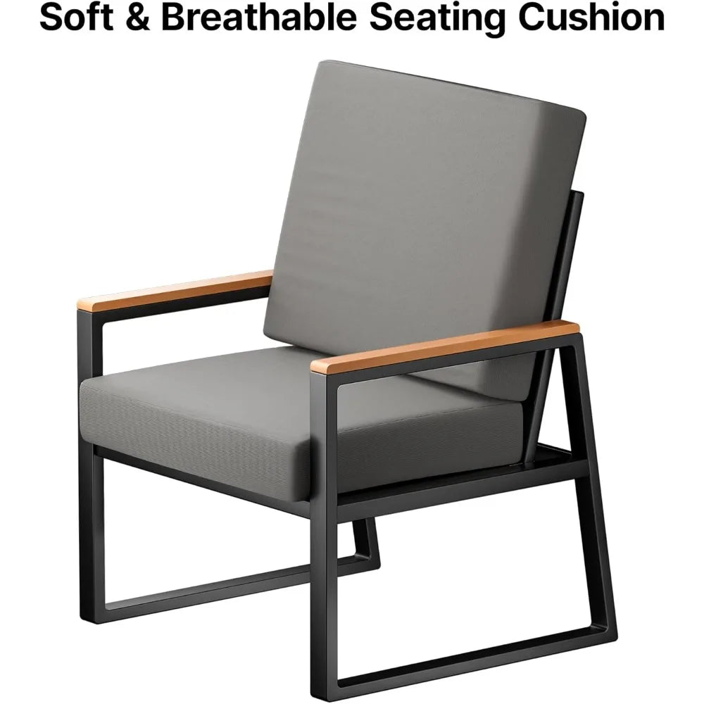 4-Piece Outdoor Patio Furniture Set with Coffee Table and Removable Cushions, Metal Patio Conversation Set for Family, Yard, Po