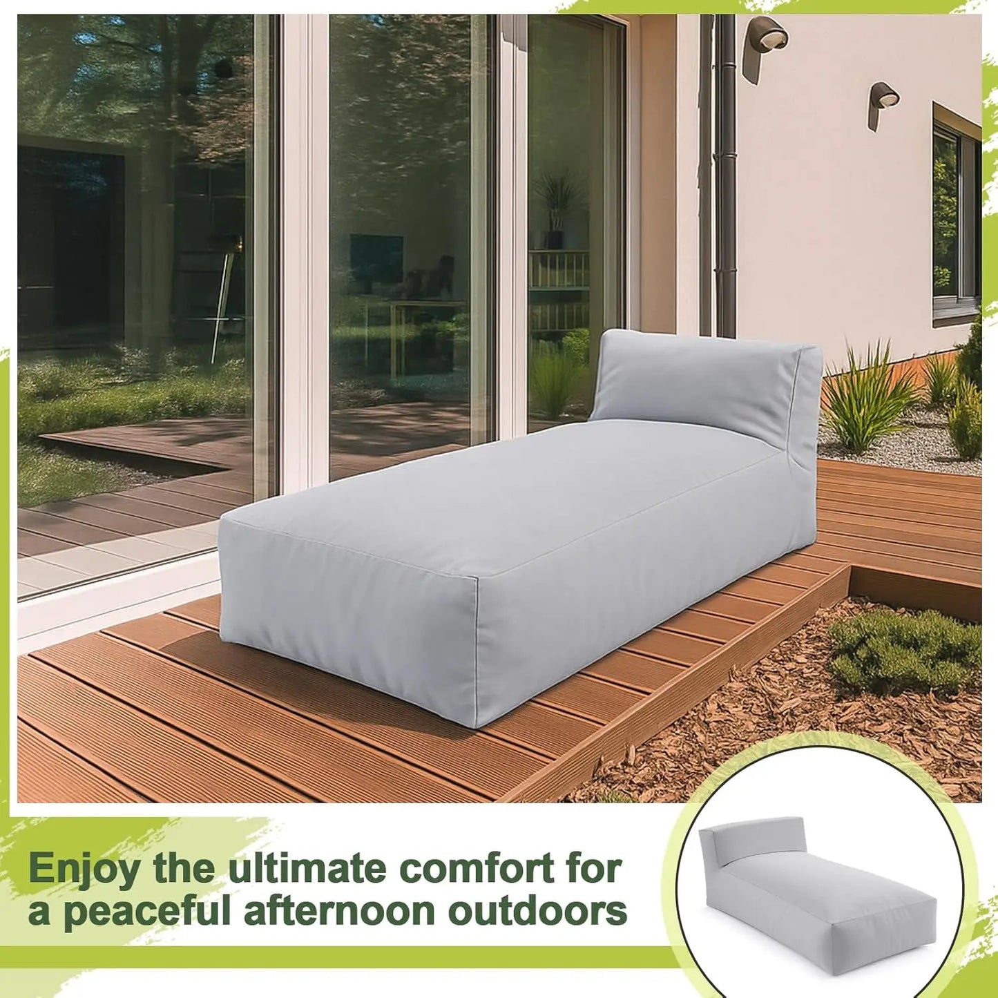 Outdoor Bean Bag Lounger Chair 70'' Patio Daybed Sofa Bed with Sponge Filling, Water-Resistant Outdoor Chaise Lounge for Pool, D