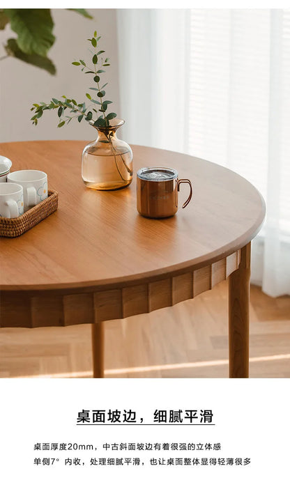 Jimei round table Nordic simple small apartment modern solid wood cherry wood log dining table home leisure