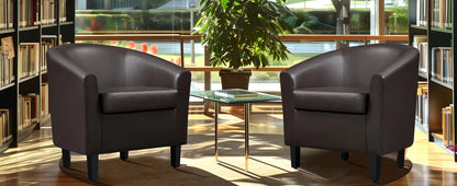Leather Club Chair, Faux Leather Accent Chair, Modern Living Room Armchair with Wood Legs and Padded Seat for Bedroom Reception
