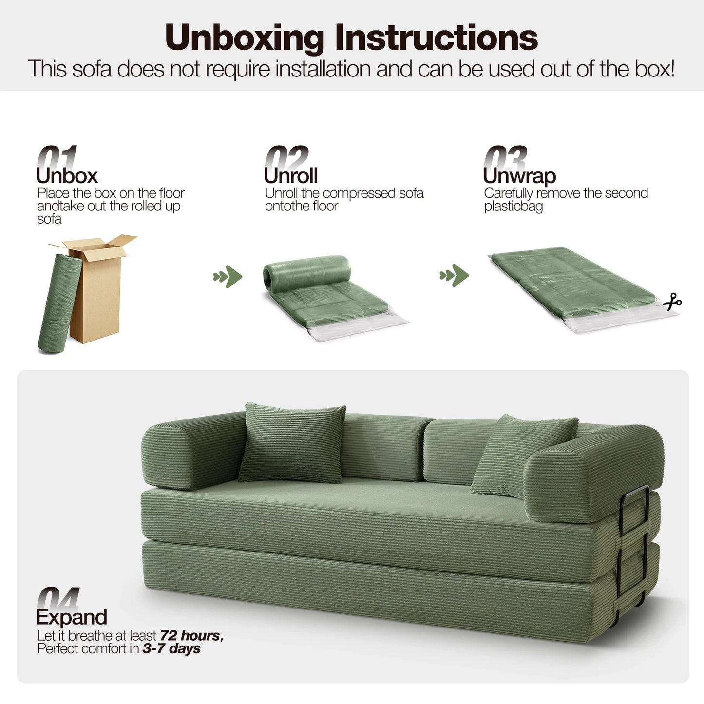 79" Convertible Sofa Bed with Fixed-Shape Frame, Modular Corduroy Sleeper Sofa, Folding Mattress Couch for Small Spaces