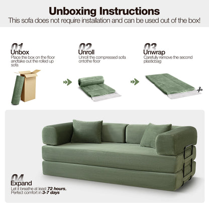 79" Convertible Sofa Bed with Fixed-Shape Frame, Modular Corduroy Sleeper Sofa, Folding Mattress Couch for Small Spaces