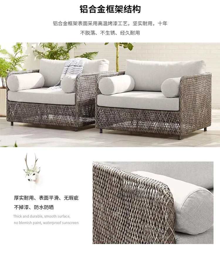 Outdoor rattan sofa, terrace, courtyard garden, outdoor balcony, rattan chair combination villa furniture