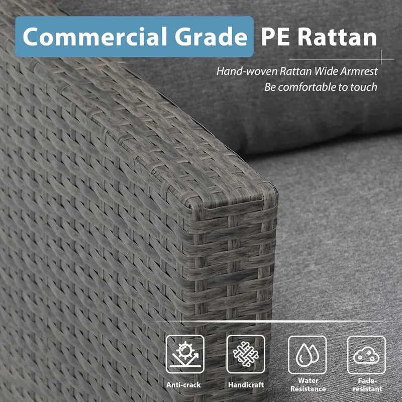 All Weather Outdoor Sectional Patio Sofa Set with Cushions and Wicker Rattan Couch