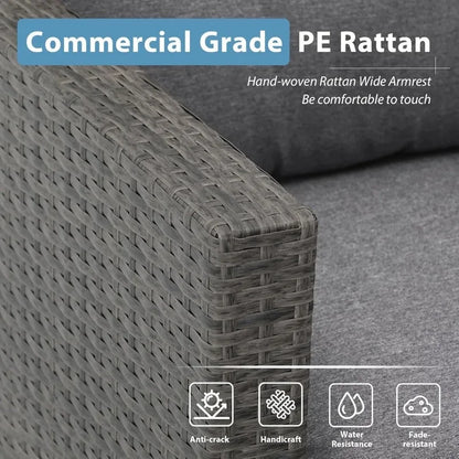 All Weather Outdoor Sectional Patio Sofa Set with Cushions and Wicker Rattan Couch