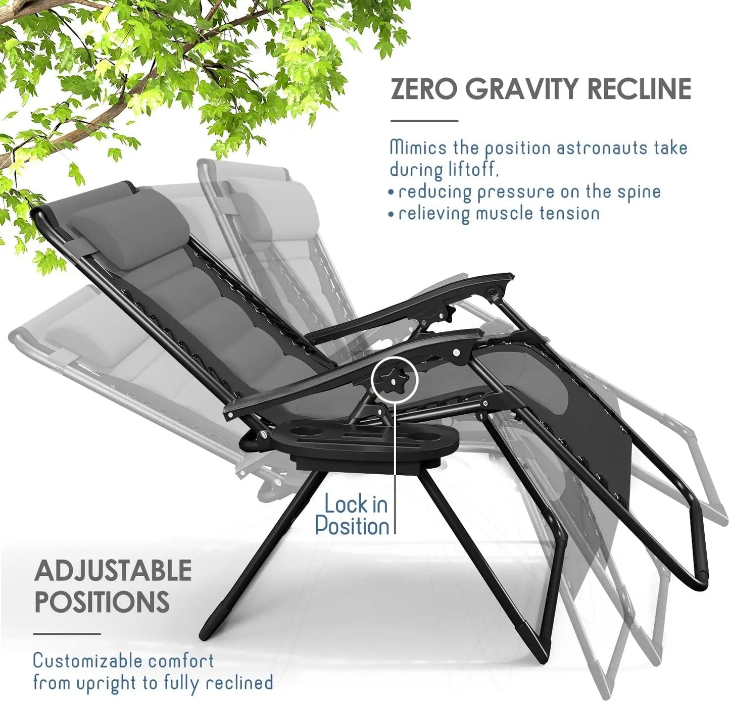 Outdoor Padded Zero Gravity Chair, Patio Lounge Chair Outdoor Recliner, Oversized Anti Gravity Lounger with Adjustable Headrest