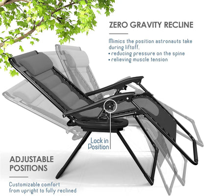 Outdoor Padded Zero Gravity Chair, Patio Lounge Chair Outdoor Recliner, Oversized Anti Gravity Lounger with Adjustable Headrest