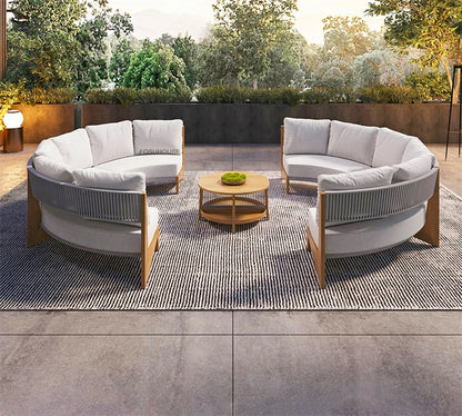 Designer Round Outdoor Sofas Combination Nordic Solid Wood Open-air Lounge Chair Home Patio Furniture Leisure Garden Sofa Chair
