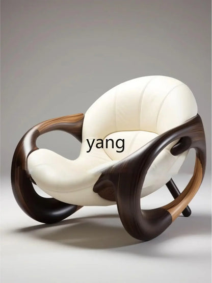 LMM Solid Wood Sofa Chair Home Living Room Balcony Black Walnut Lazy Chair