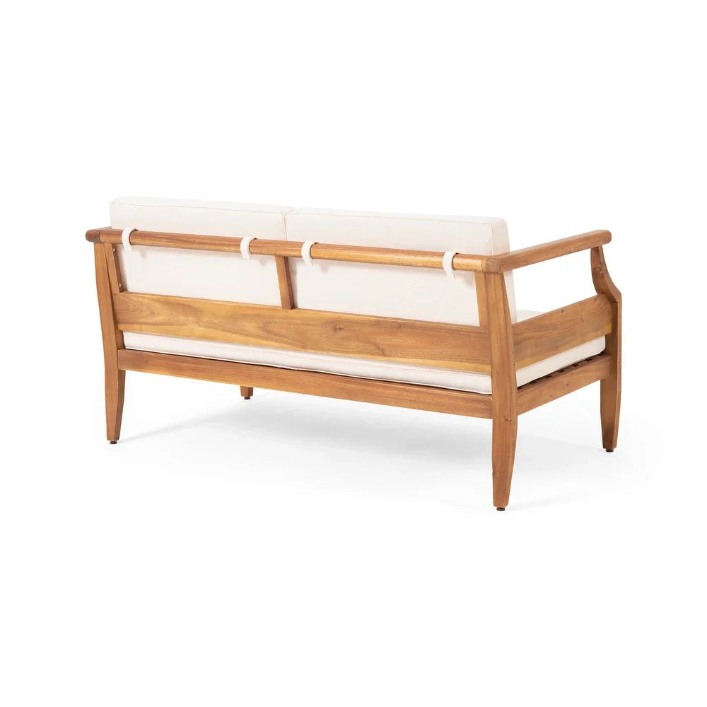Outdoor Acacia Wood Lounge Armchair with Water Resistant Cushion, Modern Club Chair for Garden Patio Backyard Poolside