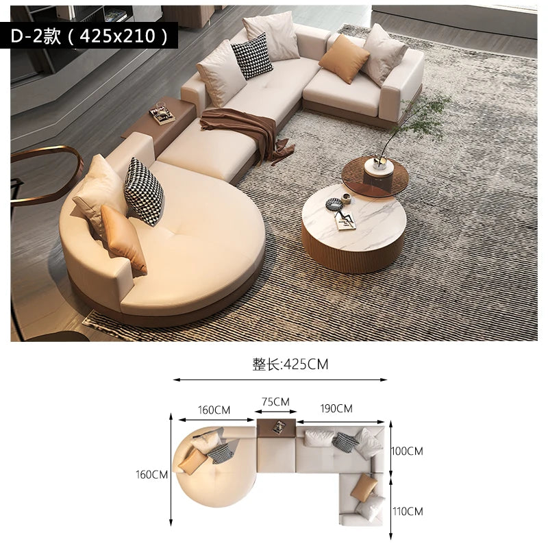 Leather combination, sofa, large flat-floor villa sofa, concubine arc high-end sofa