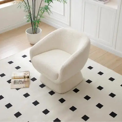 White Boucle swivel Chair, Solid Wood Frame, Modern Leisure Armchair, Ideal for Living Room & Bedroom