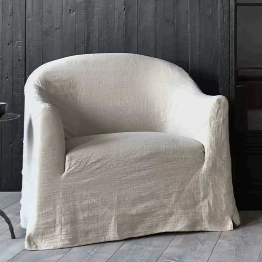North American wabi style Japanese style white cream linen cotton and linen designer living room B & B straight