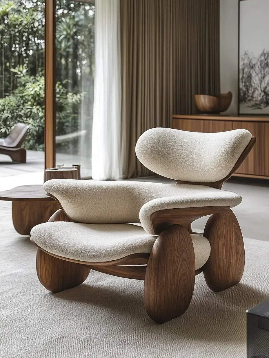 Wind solid wood art soft decoration creative special-shaped single leisure chair designer sofa chair balcony lazy chair