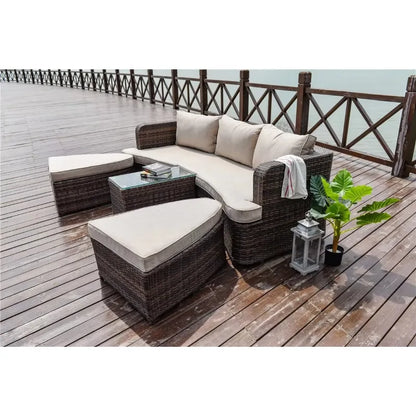 Modern outdoor patio and garden furniture set waterproof rattan lounge sofa bed and hotel park chair