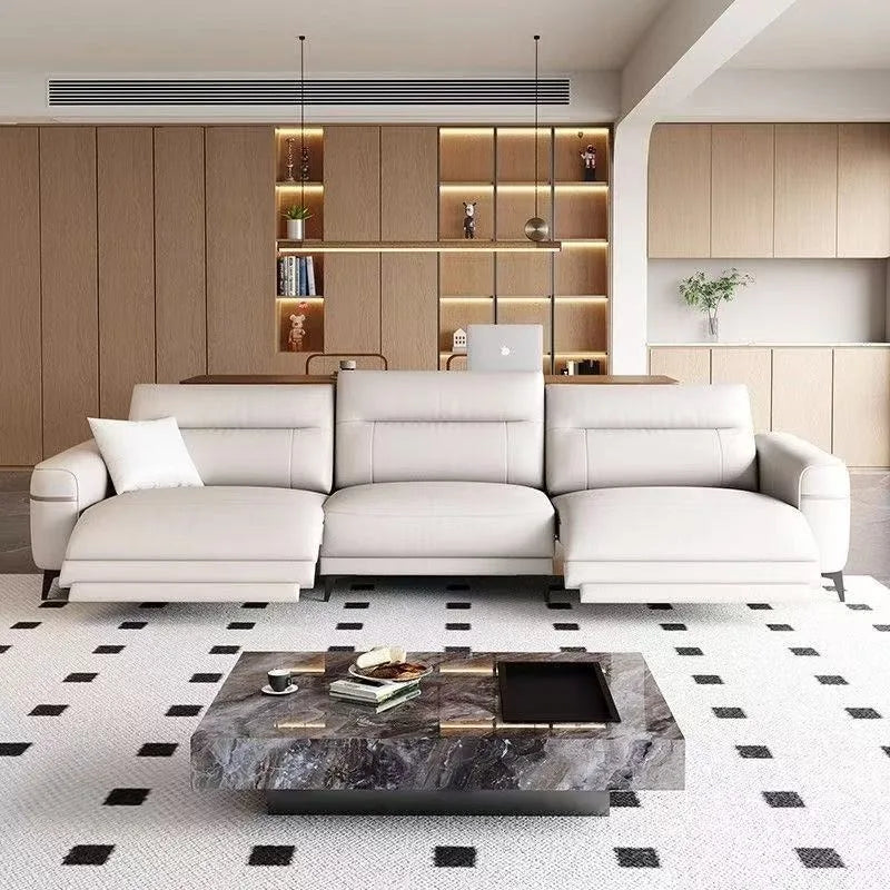 Leather electric sofa function: zero wall sofa, living room top layer cowhide size adjustable inline sofa