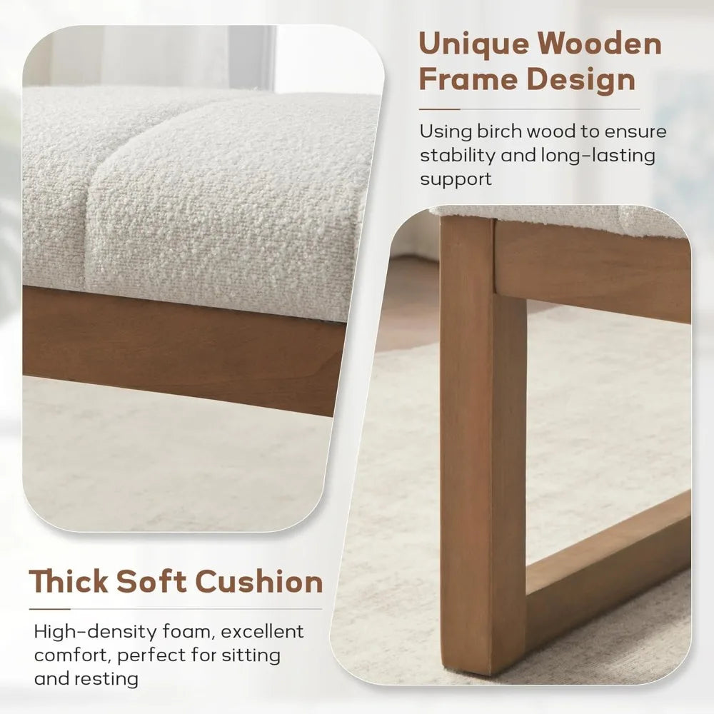 52.7" Modern Upholstered Teddy Fabric Bedroom Bench - Multi-Functional Footrest & Entryway/Dining Room Ottoman