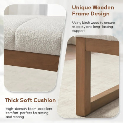 52.7" Modern Upholstered Teddy Fabric Bedroom Bench - Multi-Functional Footrest & Entryway/Dining Room Ottoman