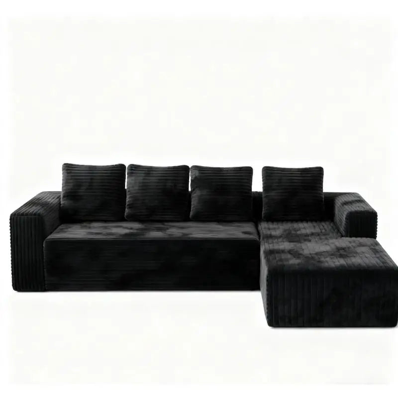 Modular Sectional Sofa with Deep Seat, Modern L-Shape Couch, Upholstered Sofa for Living Room and Bedroom, Black with Right