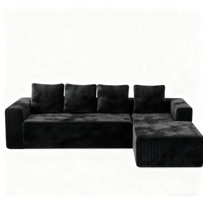 Modular Sectional Sofa with Deep Seat, Modern L-Shape Couch, Upholstered Sofa for Living Room and Bedroom, Black with Right