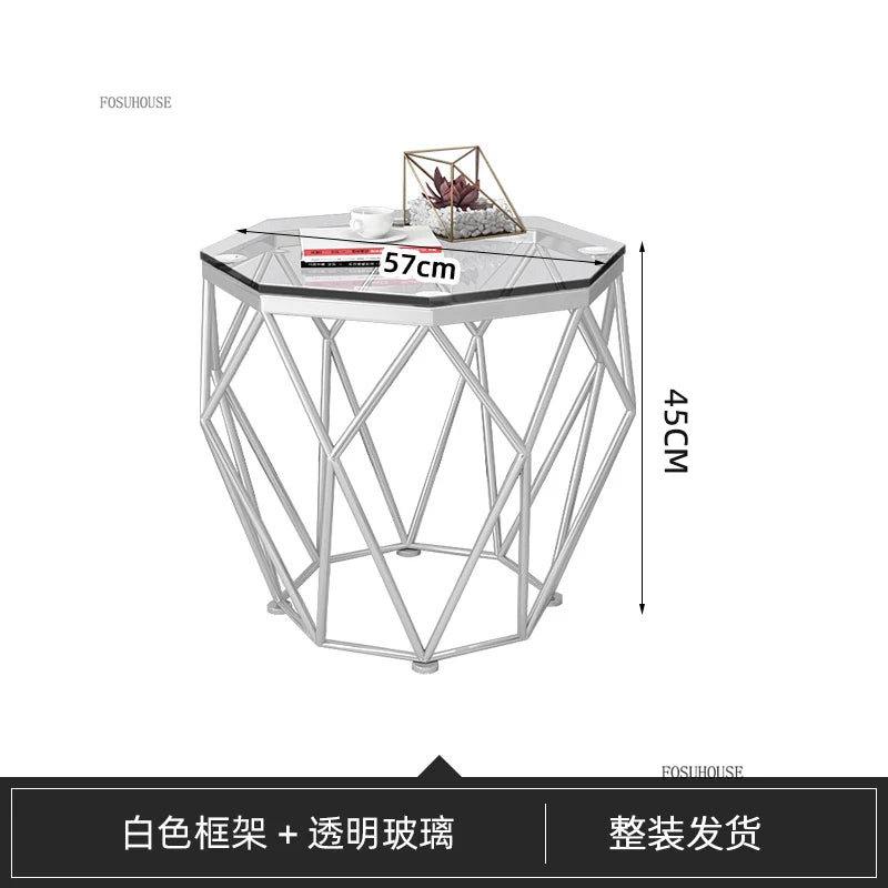 Nordic Light Luxury Tempered Glass Coffee Tables Small Apartment Sofa Side Table Simple Iron Corner Table Living Room Furniture