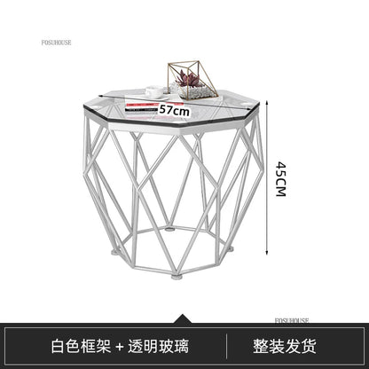 Nordic Light Luxury Tempered Glass Coffee Tables Small Apartment Sofa Side Table Simple Iron Corner Table Living Room Furniture