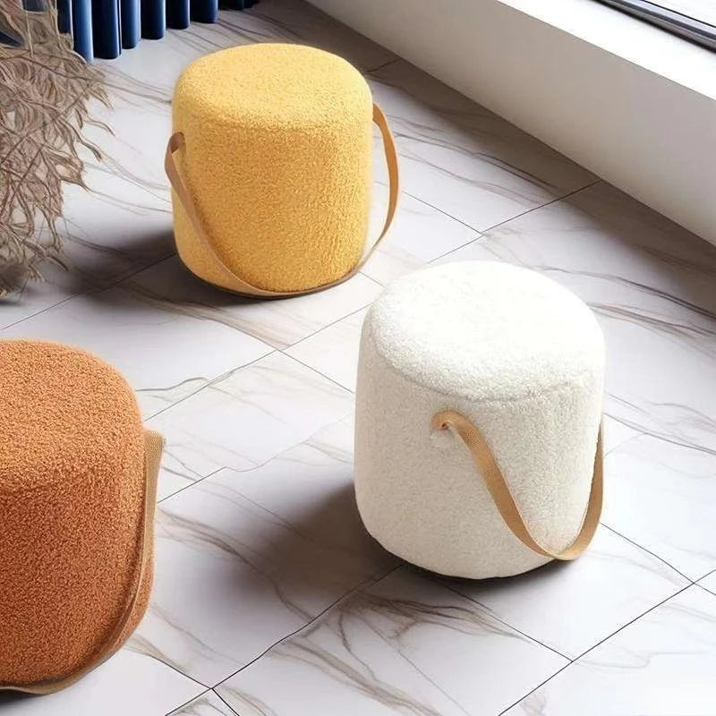 Lamb Velvet Round Stool for Living Room, Multi-Purpose Ottoman for Sofa & Coffee Table, Compact Home Decor Stool
